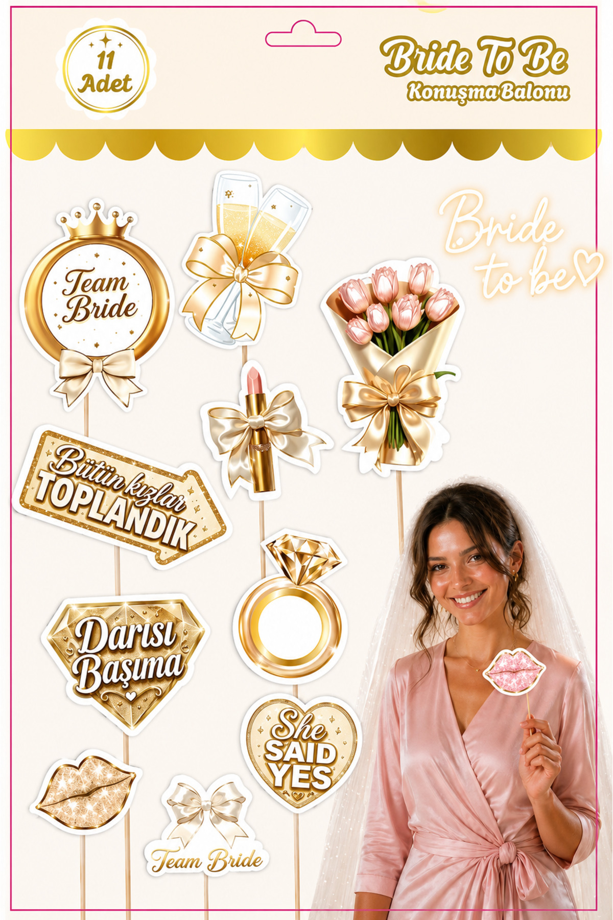 10'lu Bride To Be Konuşma Balonu Seti – Bekarlığa Veda Partisi Fotoğraf Çekim Çubukları