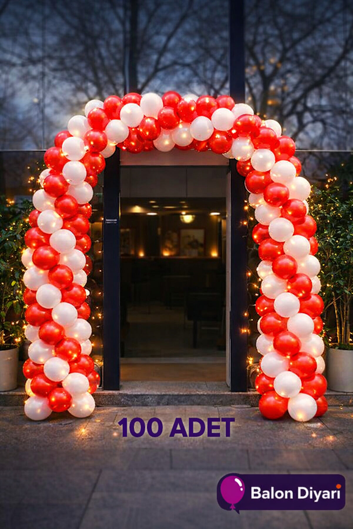 100 Adet Kırmızı ve Beyaz Balon + 5 Metre Balon Zinciri Seti