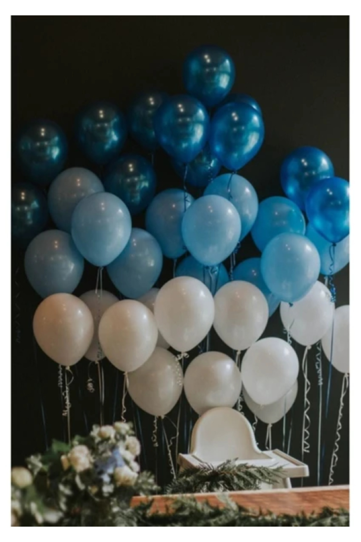 100 Adet Mavi-Beyaz-Lacivert Metalik Balon ve Balon Zinciri Konsept Balon Parti
