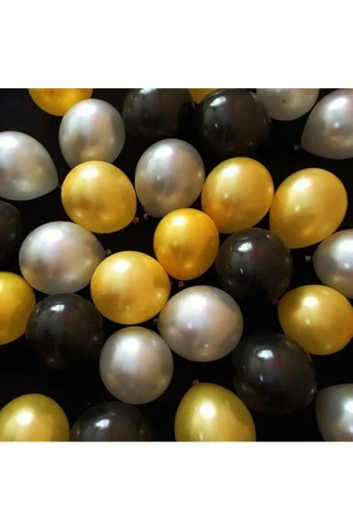 12'li Metalik Siyah, Gümüş Gri, Gold Altın Sarısı Parlak Balon Buketi (Helyuma Uygun)