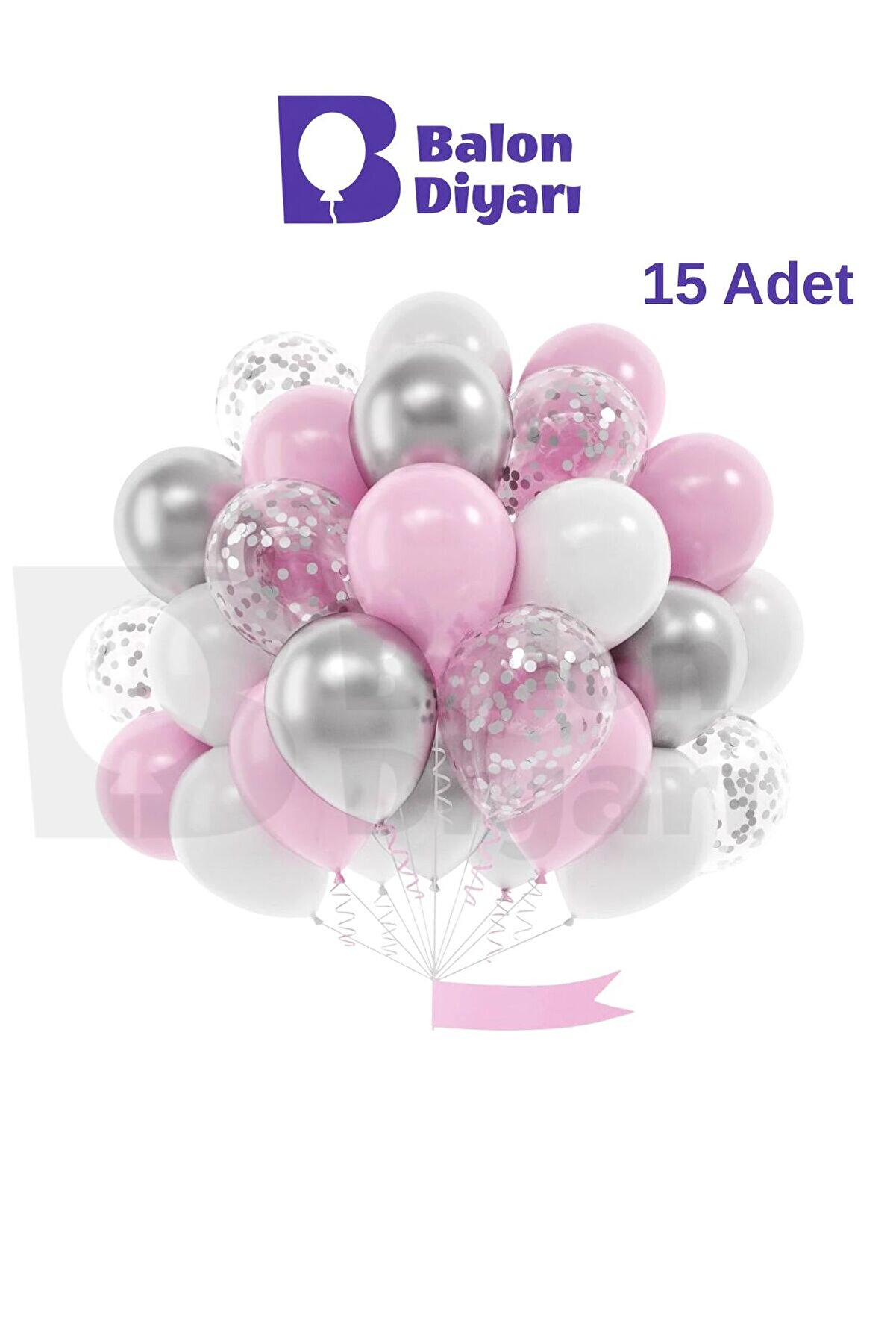 15 adet Pembe Gümüş şeffaf balon pulu balon seti