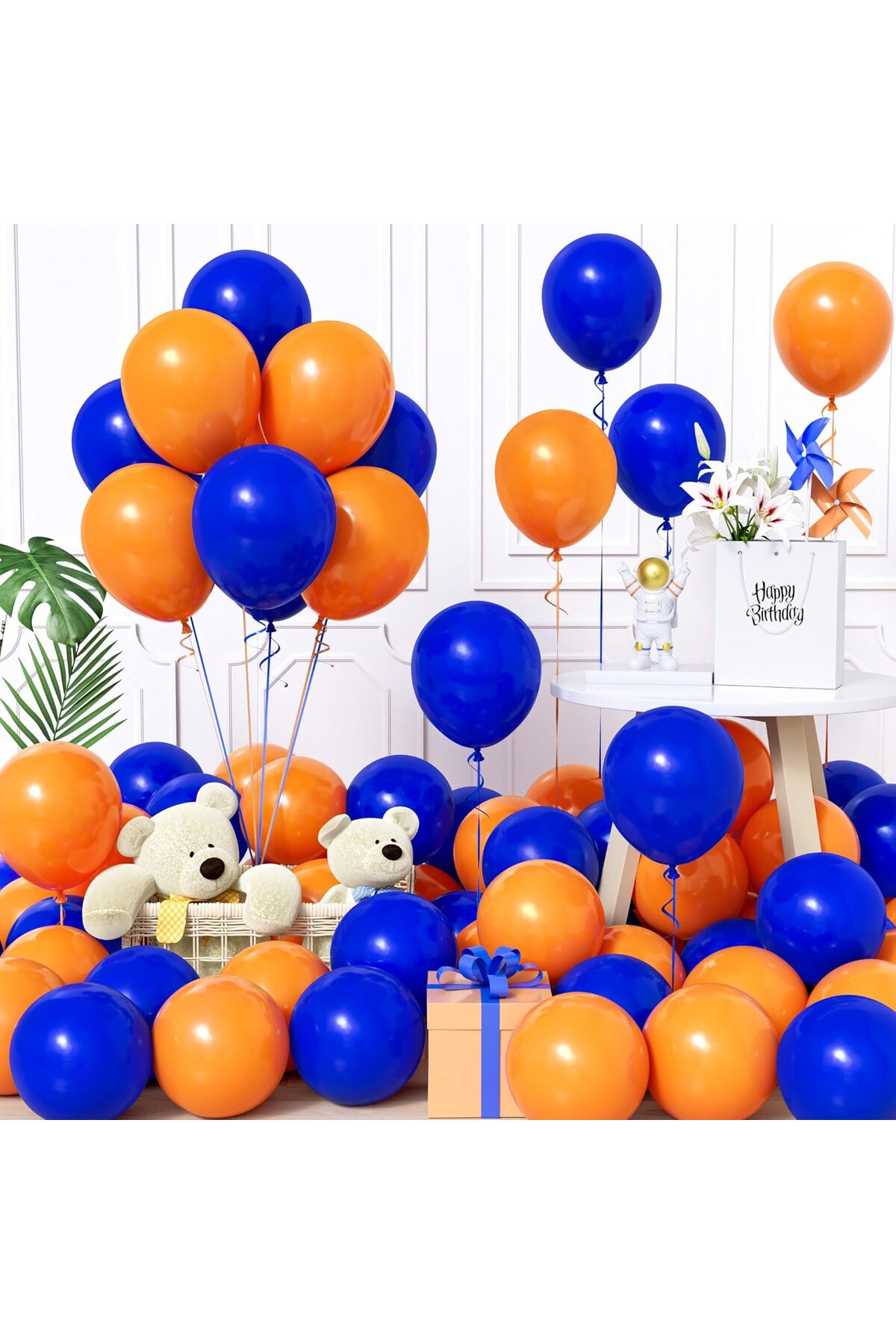15 Adet Turuncu & Mavi Balon Seti - Canlı ve Enerjik Parti Dekoru
