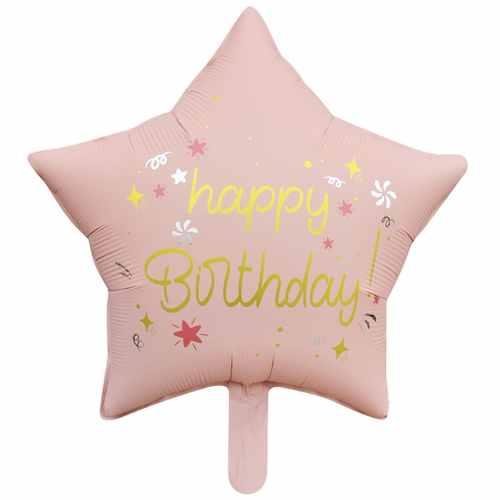 18 inç Yıldız Happy Birthday Pembe Folyo Balon 47*47