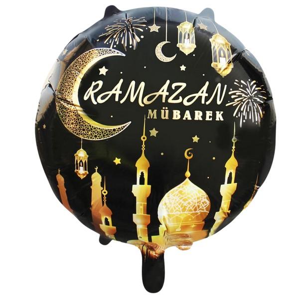 18 inç Yuvarlak Ramazan Mubarek Siyah Folyo Balon 49,5*51,5