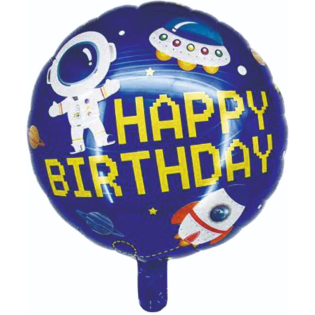 18 inç Yuvarlak Uzay Temalı Happy Birthday Folyo Balon 43*43