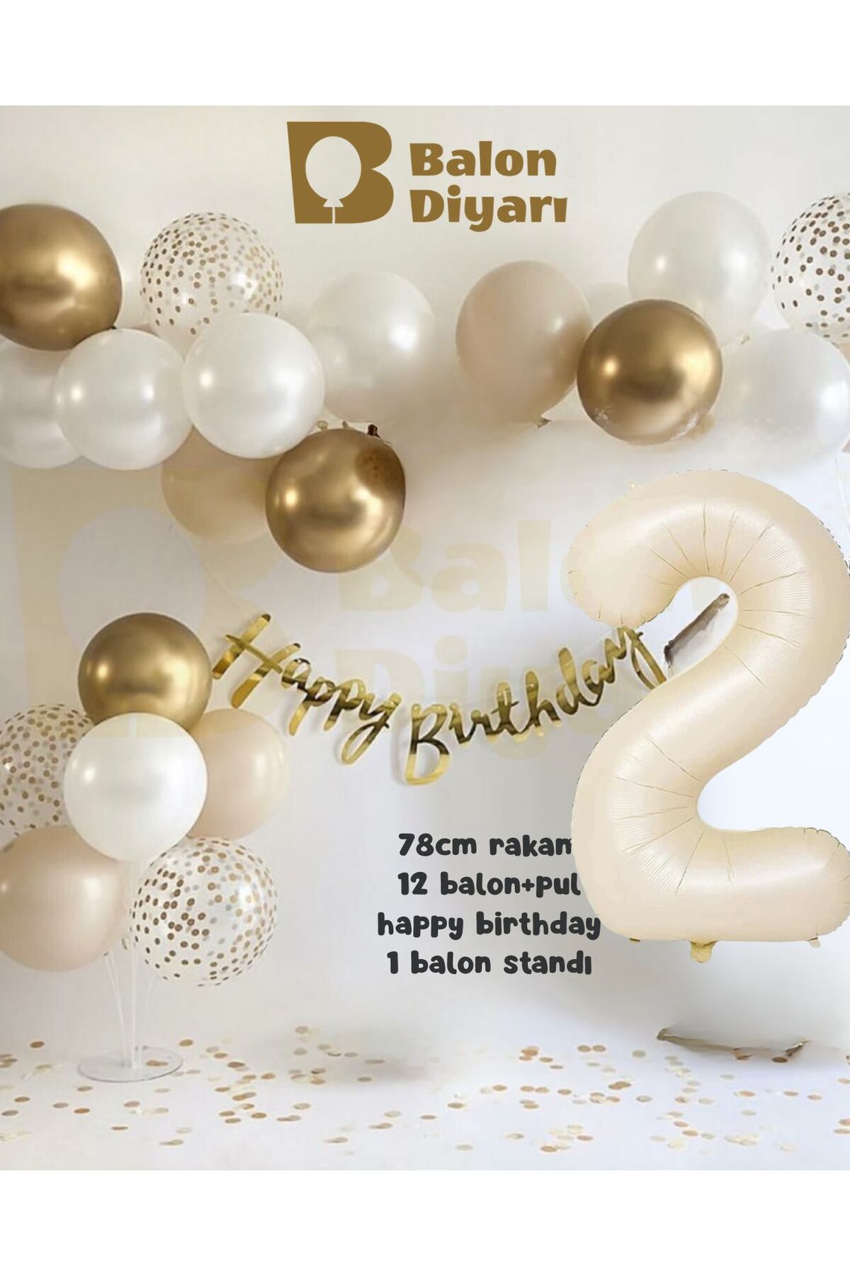 2 yaş Folyo 12 balon banner 7li stand elit doğum günü seti