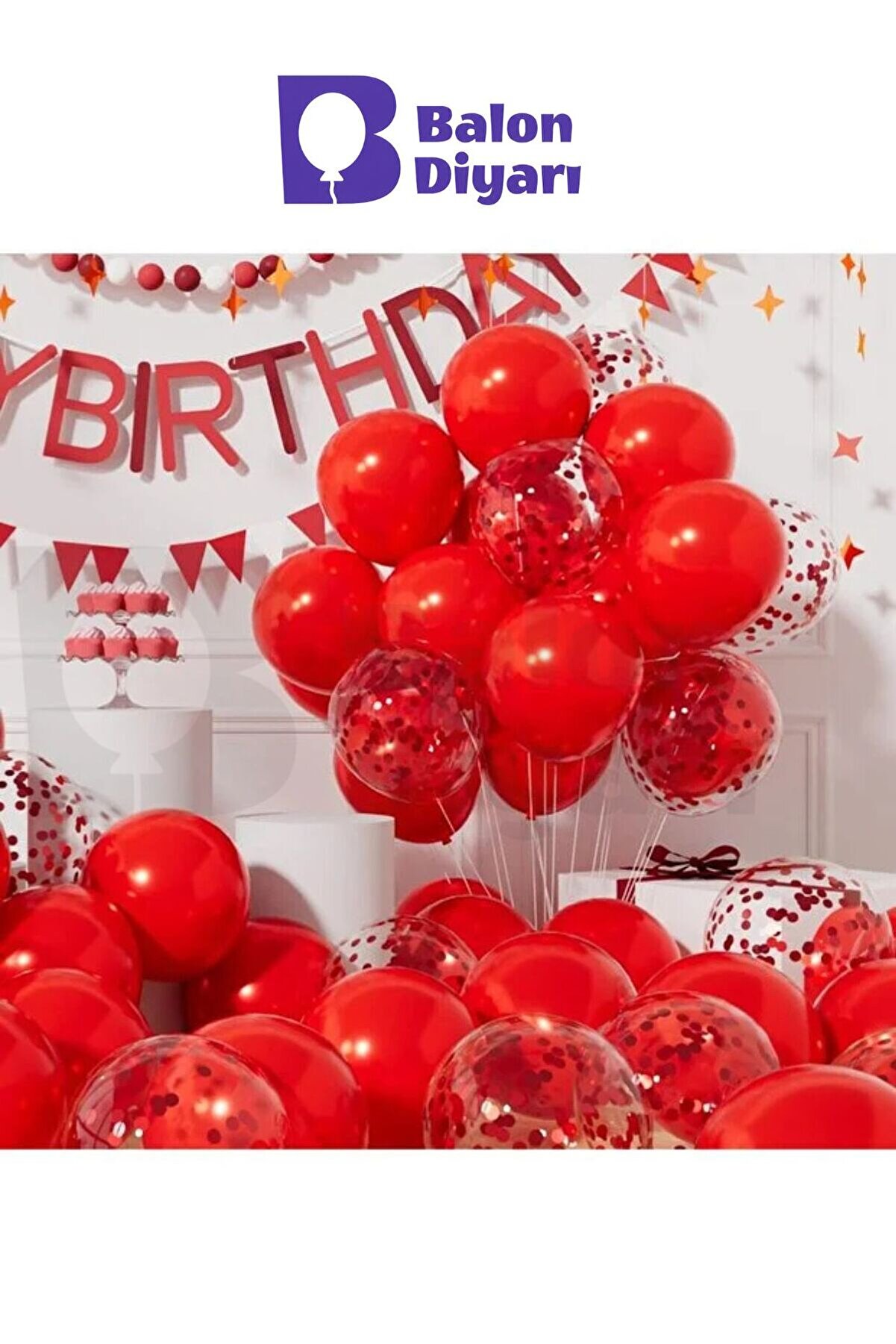 20 adet Kırmızı ve Şeffaf Balon