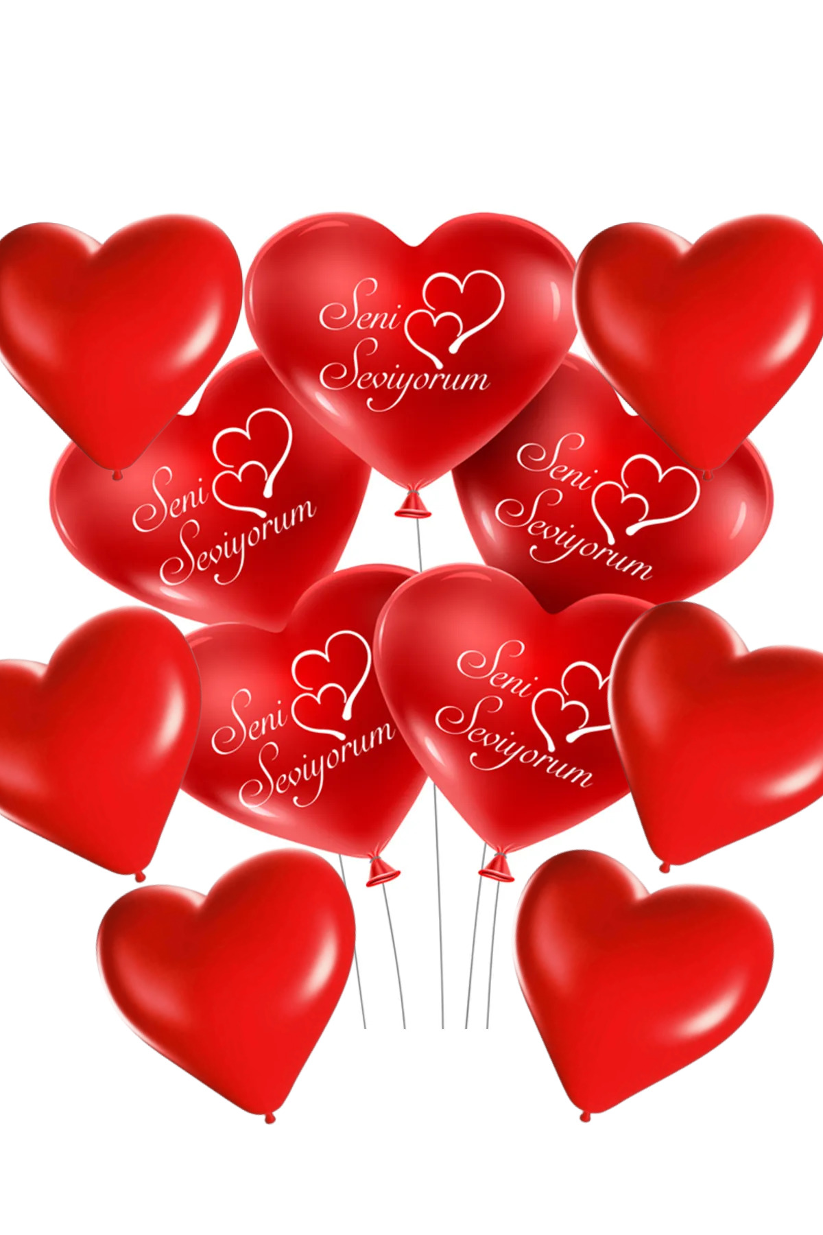 20'li Romantik Kalp Balon Seti – "Seni Seviyorum" Yazılı ve Düz Kalpli Balonlar