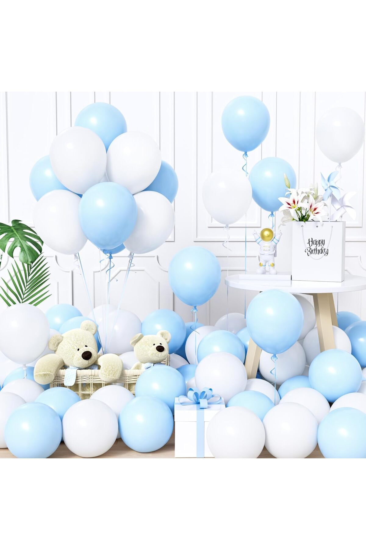 25 Adet Açık Mavi & Beyaz Balon Seti – Ferah Ve Şık Parti Dekoru