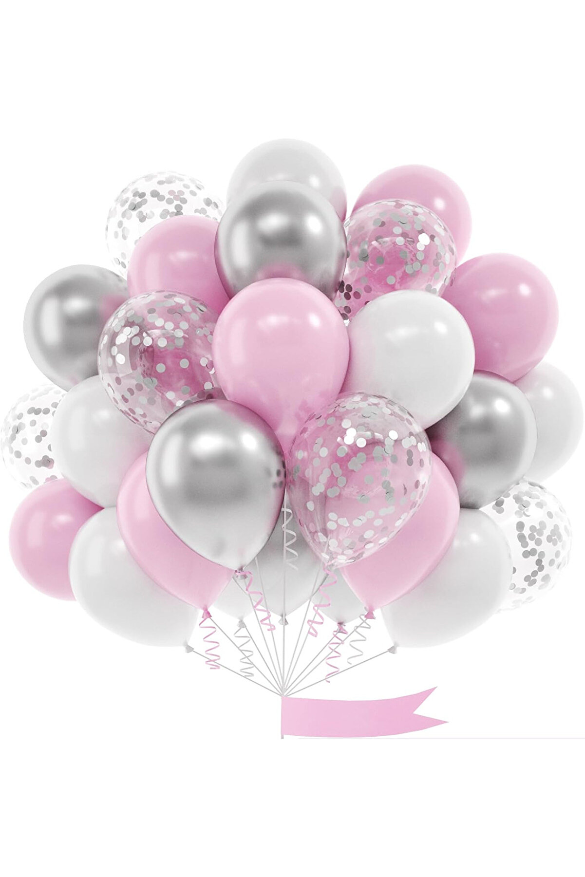 25 adet Pembe Gümüş şeffaf balon pulu balon seti