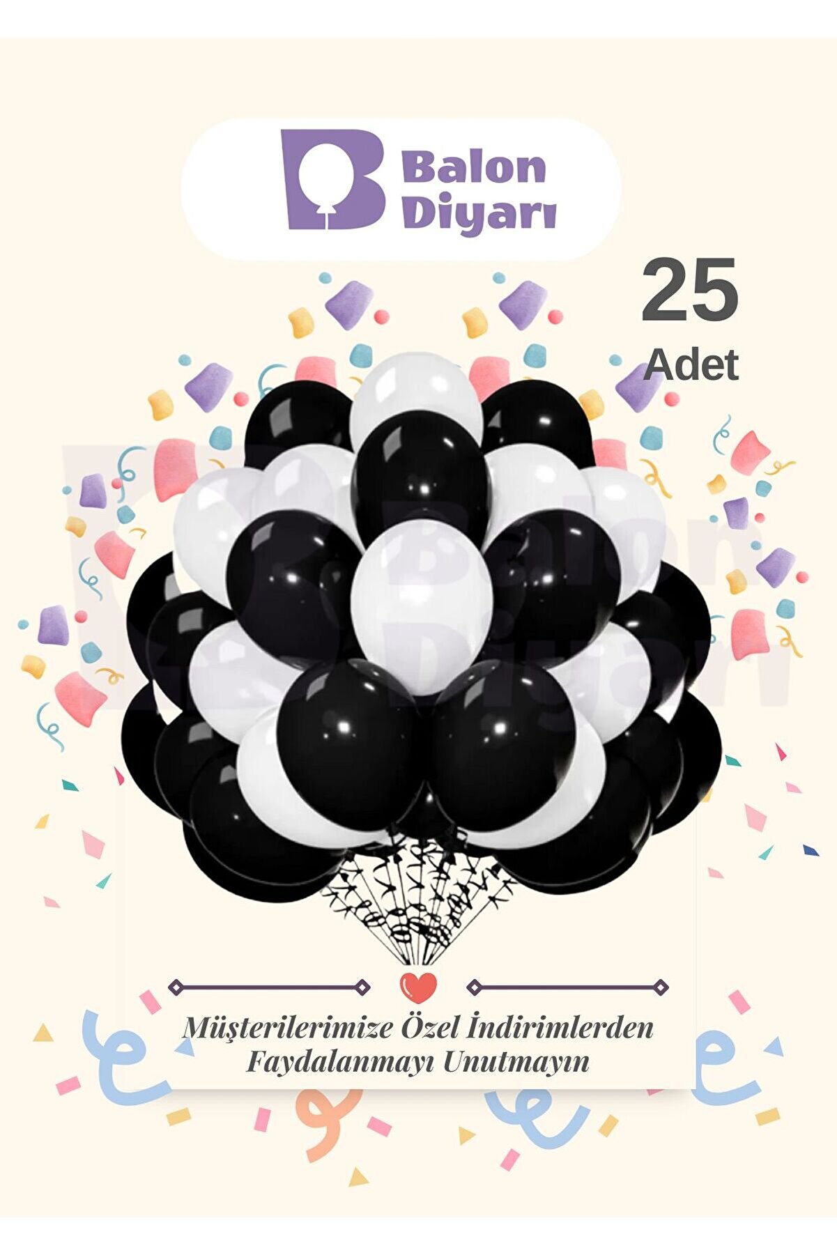 25 Adet Siyah - Beyaz - Balon, Mat Kaliteli Balon Seti
