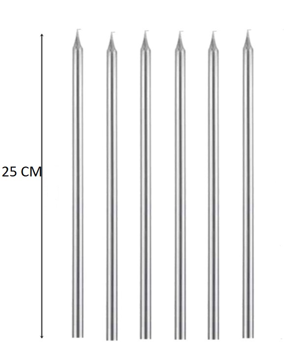 25 cm Gümüş Mum 6'lı