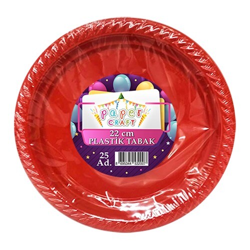 25'li Plastik Tabak Kırmızı