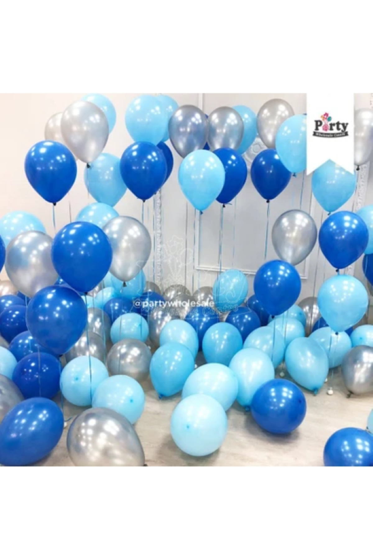 30 Adet Lacivert-Mavi-Gümüş Metalik Balon Seti