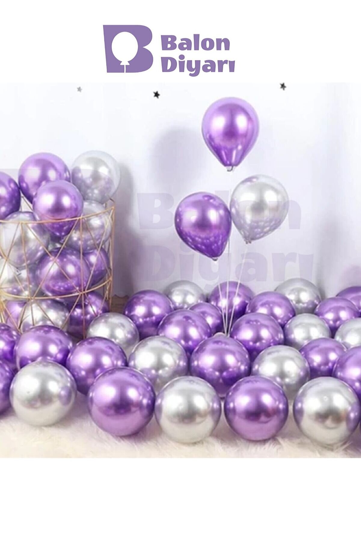 30 Adet Metalik Mor, Lila, Gümüş Parlak Balon Seti