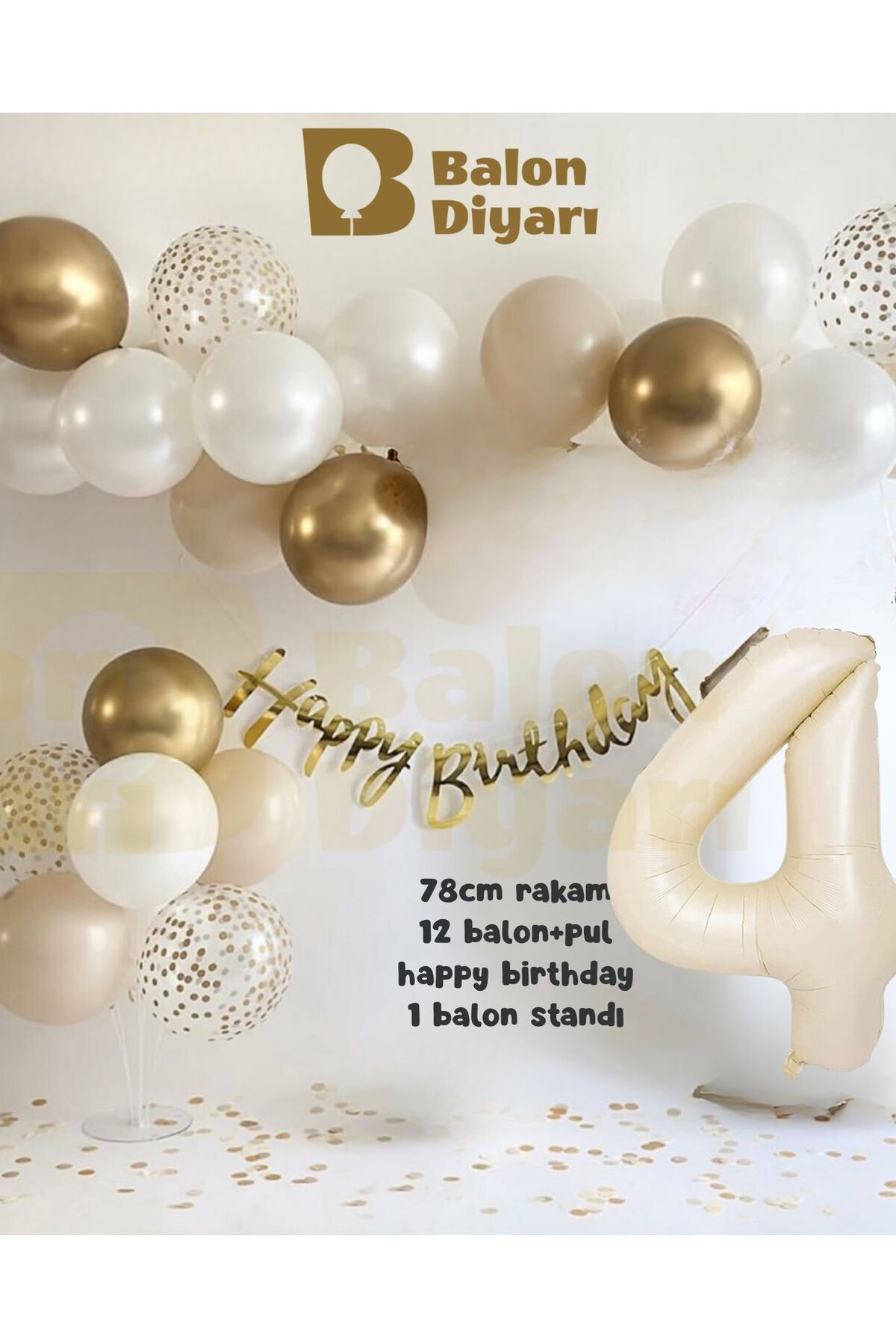 4 yaş Folyo 12 balon banner 7li stand elit doğum günü seti