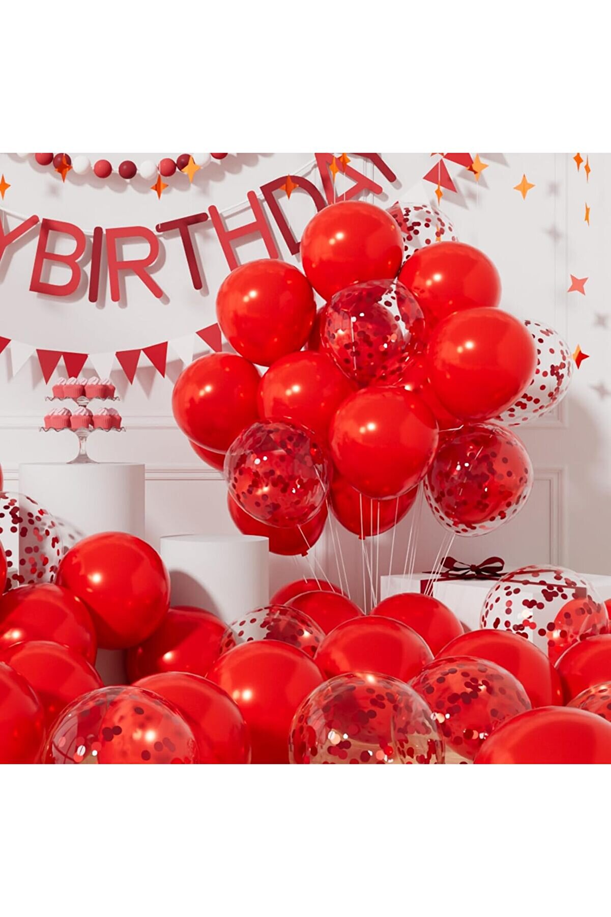 40 adet Kırmızı ve Şeffaf Balon