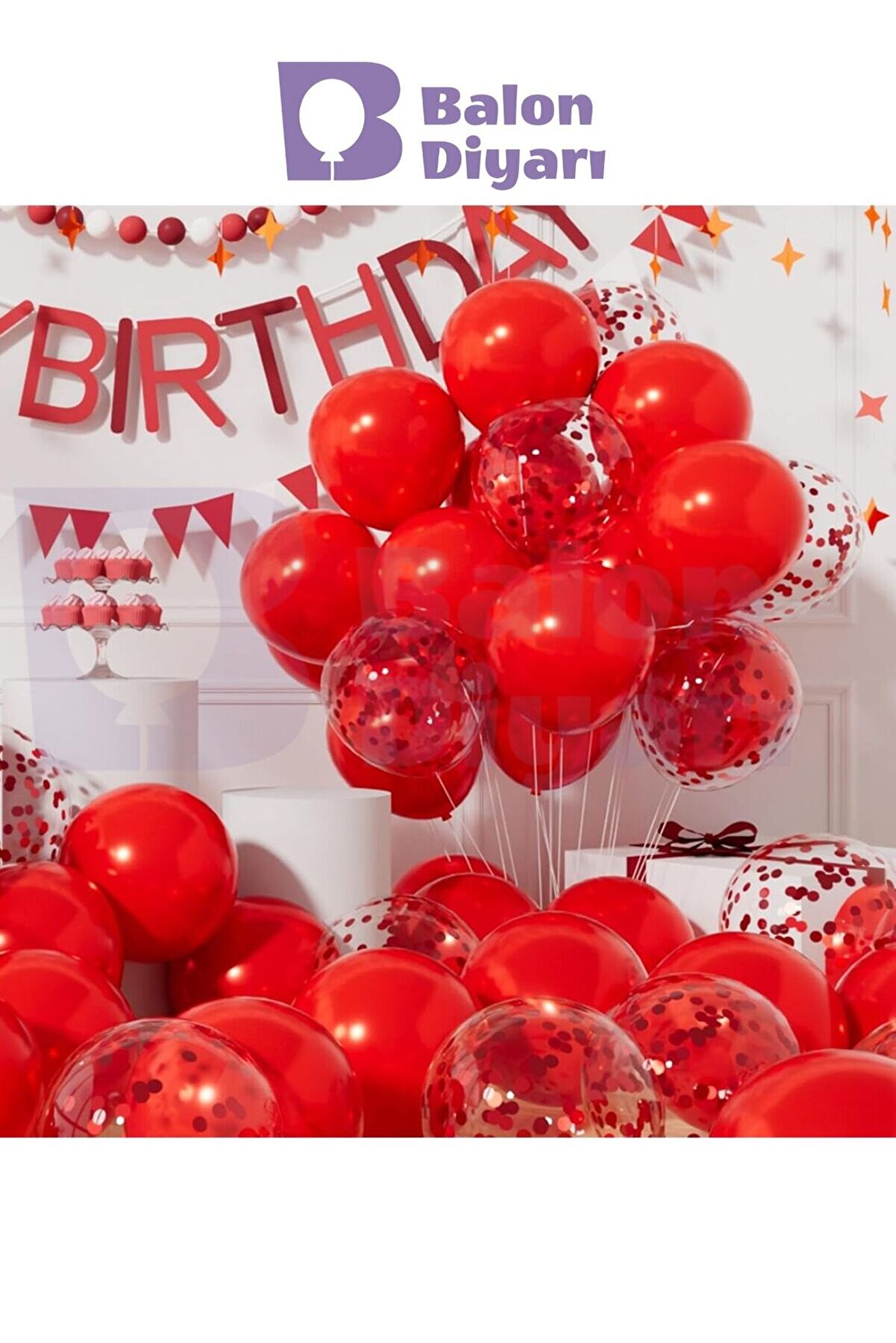 5 adet Kırmızı ve Şeffaf pullu Balon