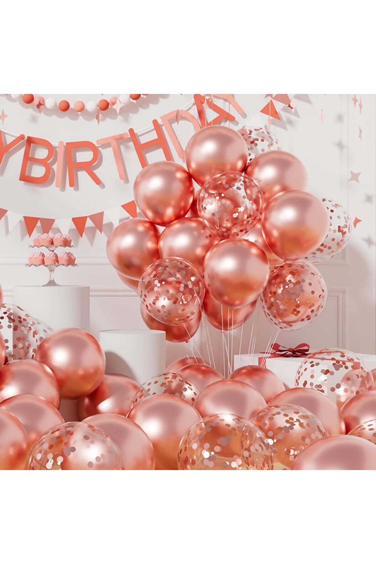 5 adet Rose Gold Sedefli Metalik Şeffaf Balon
