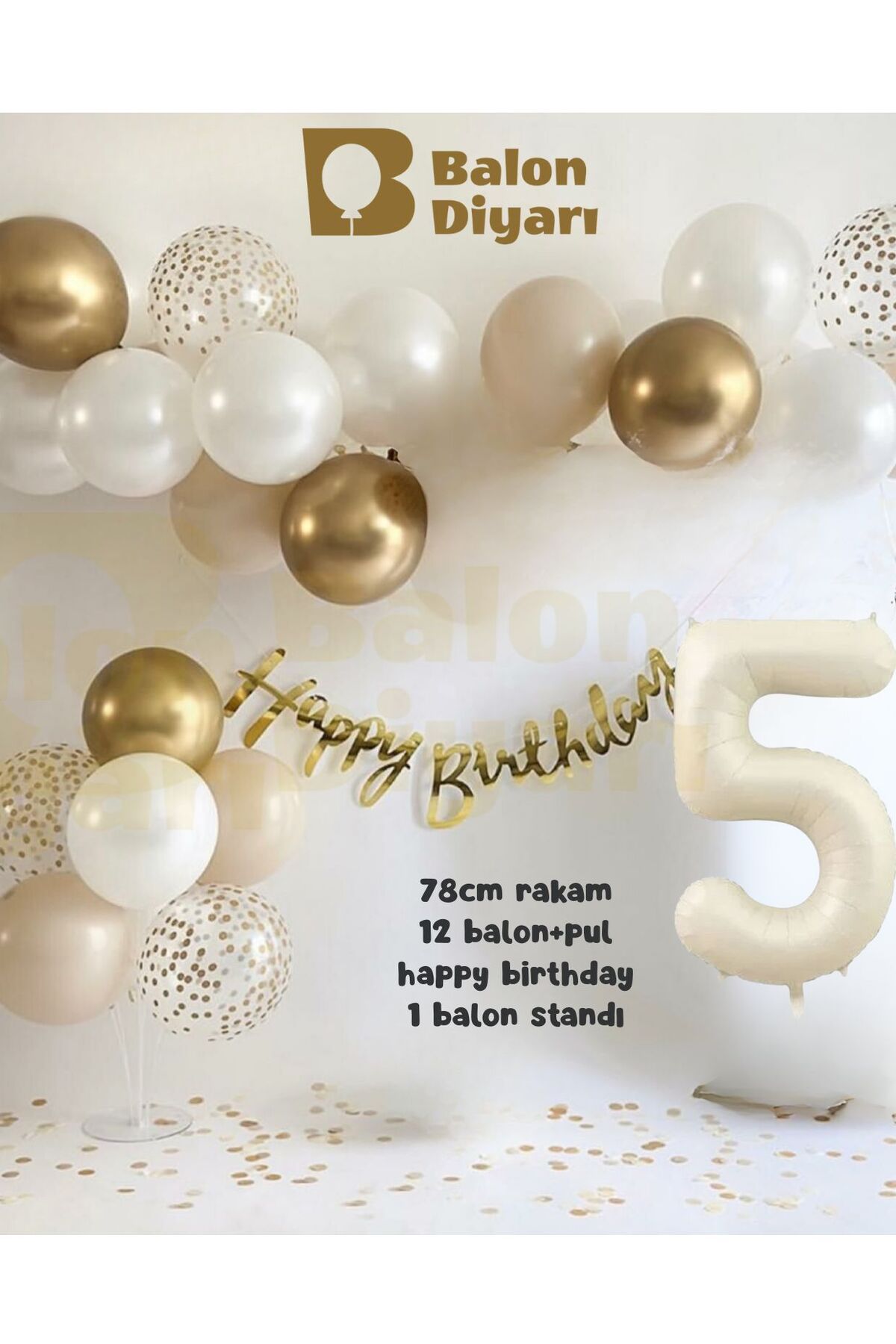 5 yaş Folyo 12 balon banner 7li stand elit doğum günü seti