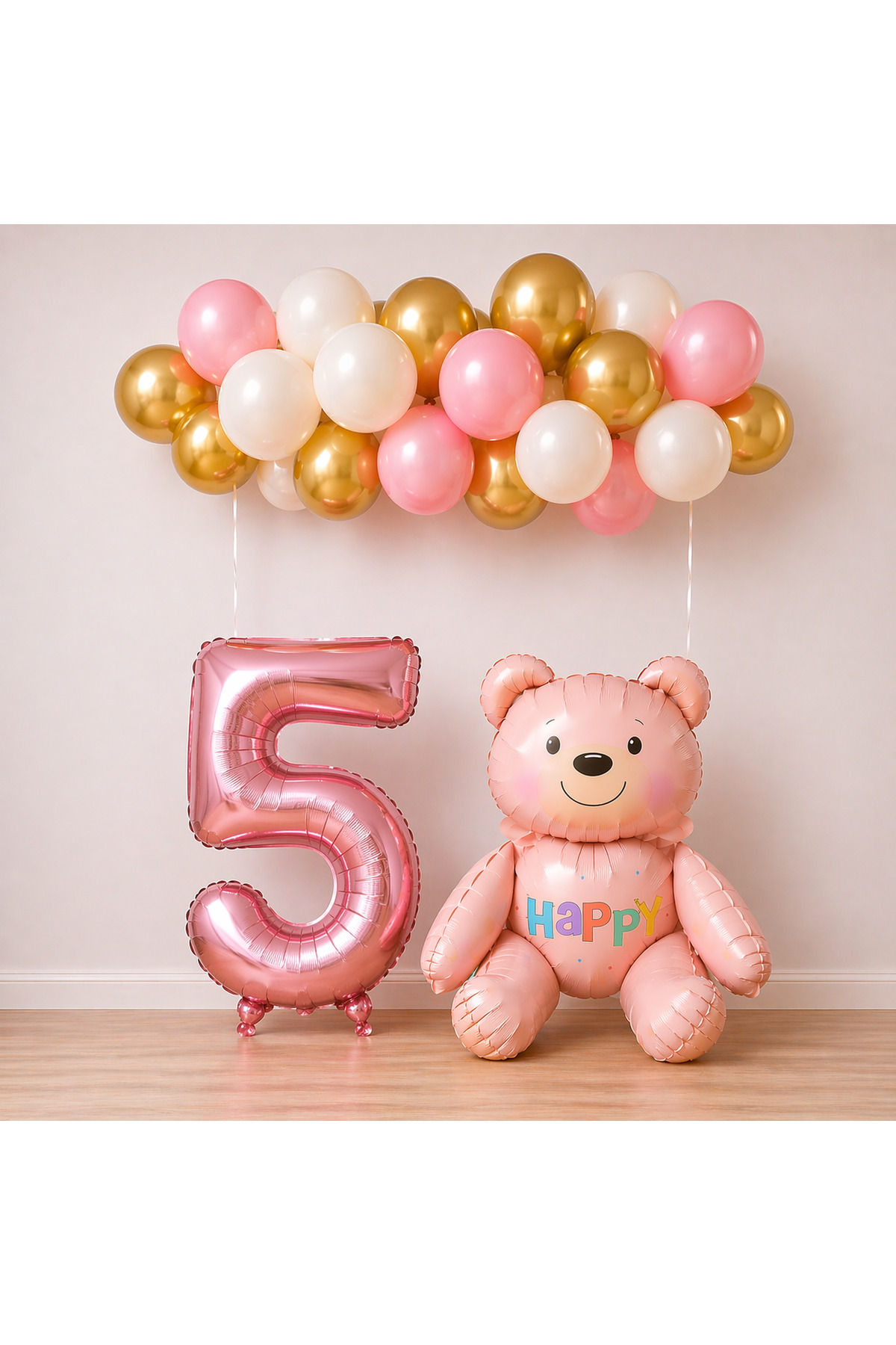 5 Yaş Pembe Ayıcık Temalı Doğum Günü Balon Seti Kız çocuğu
