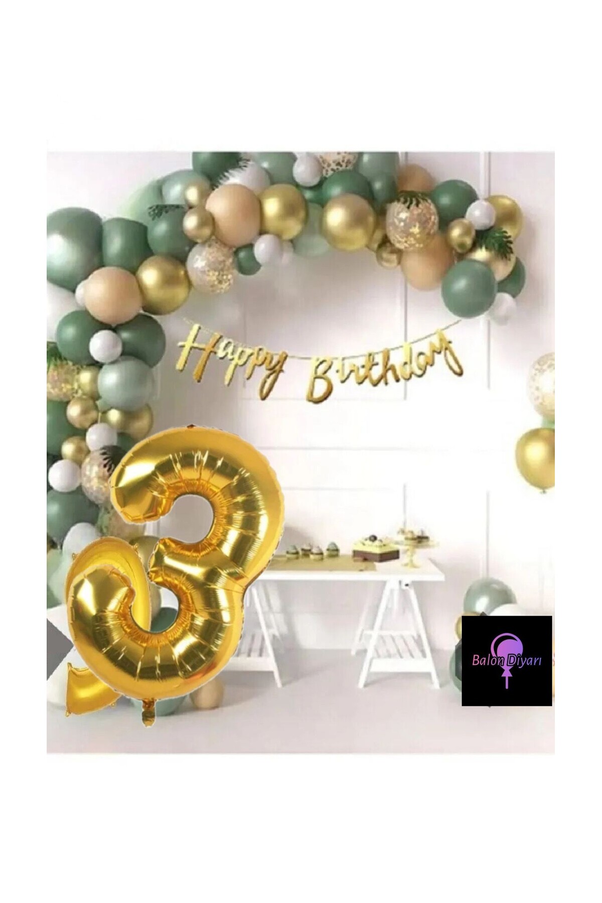 50 Adet Adet Balon Lüks Pembe Küf Yeşili Gold 3 Yaş Balon Seti