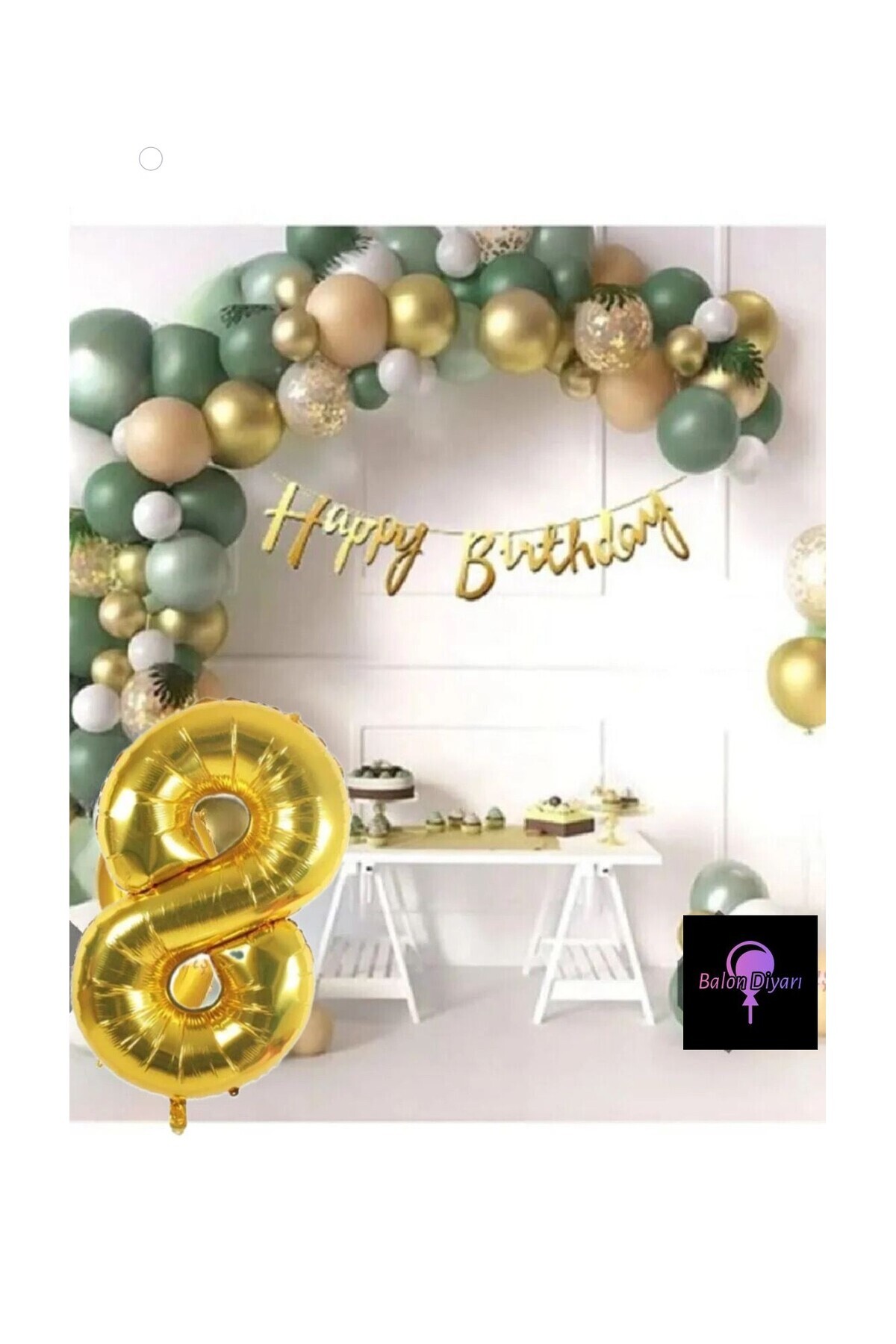50 Adet Adet Balon Lüks Pembe Küf Yeşili Gold 8 Yaş Balon Seti