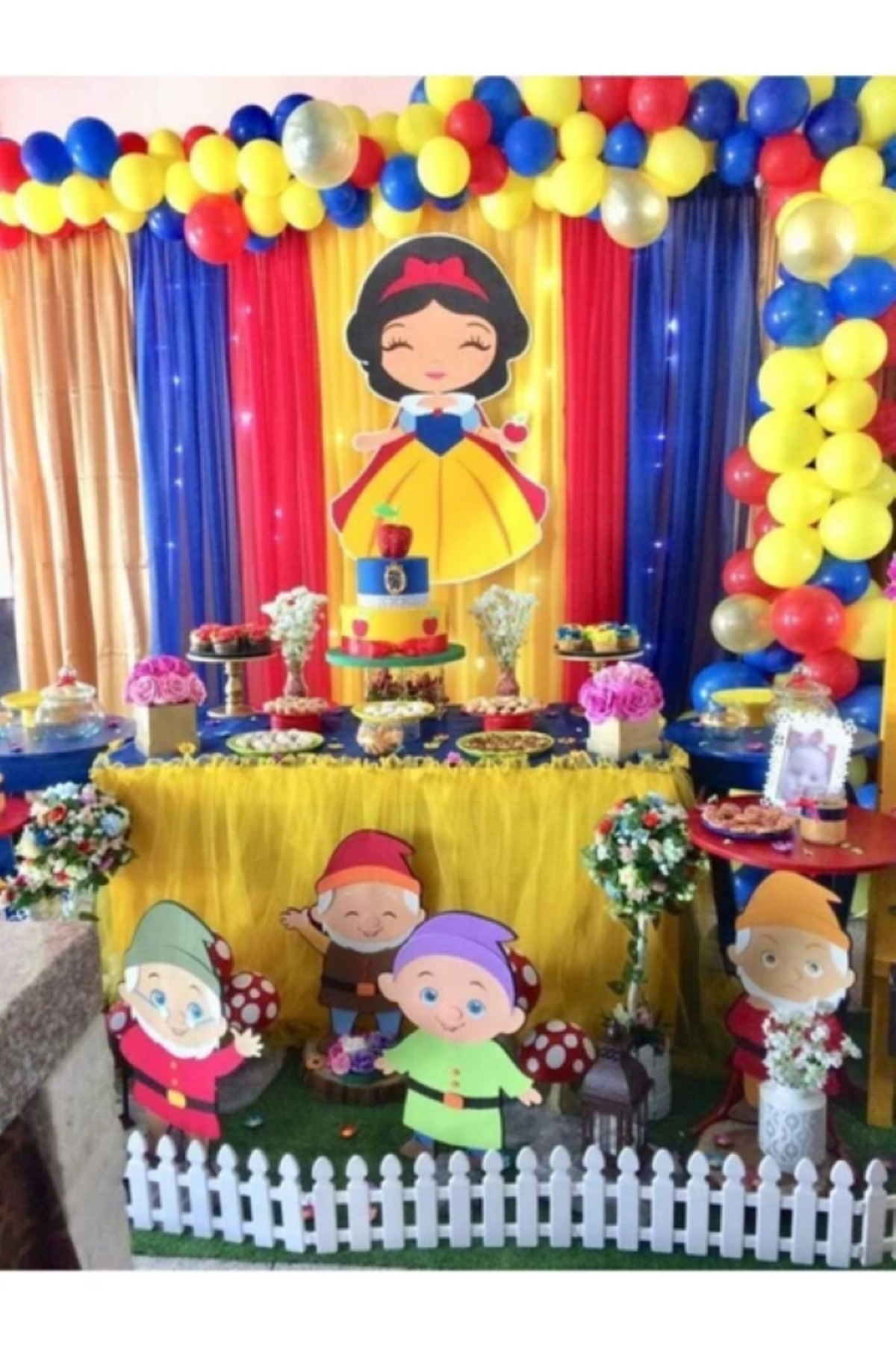 50 Adet Balon + Zincir Pamuk Prenses Konsept Doğum Günü Parti Sarı, Lacivert, Kırmızı