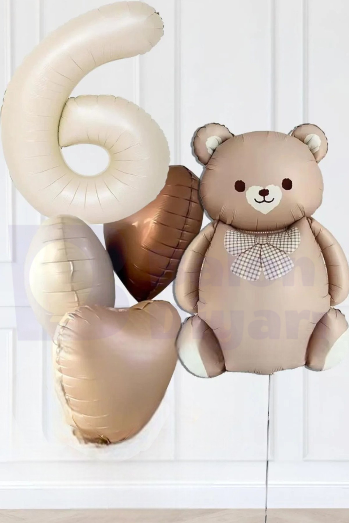 6 Yaş Temalı Retro Ayıcıklı Doğum Günü Balon Seti
