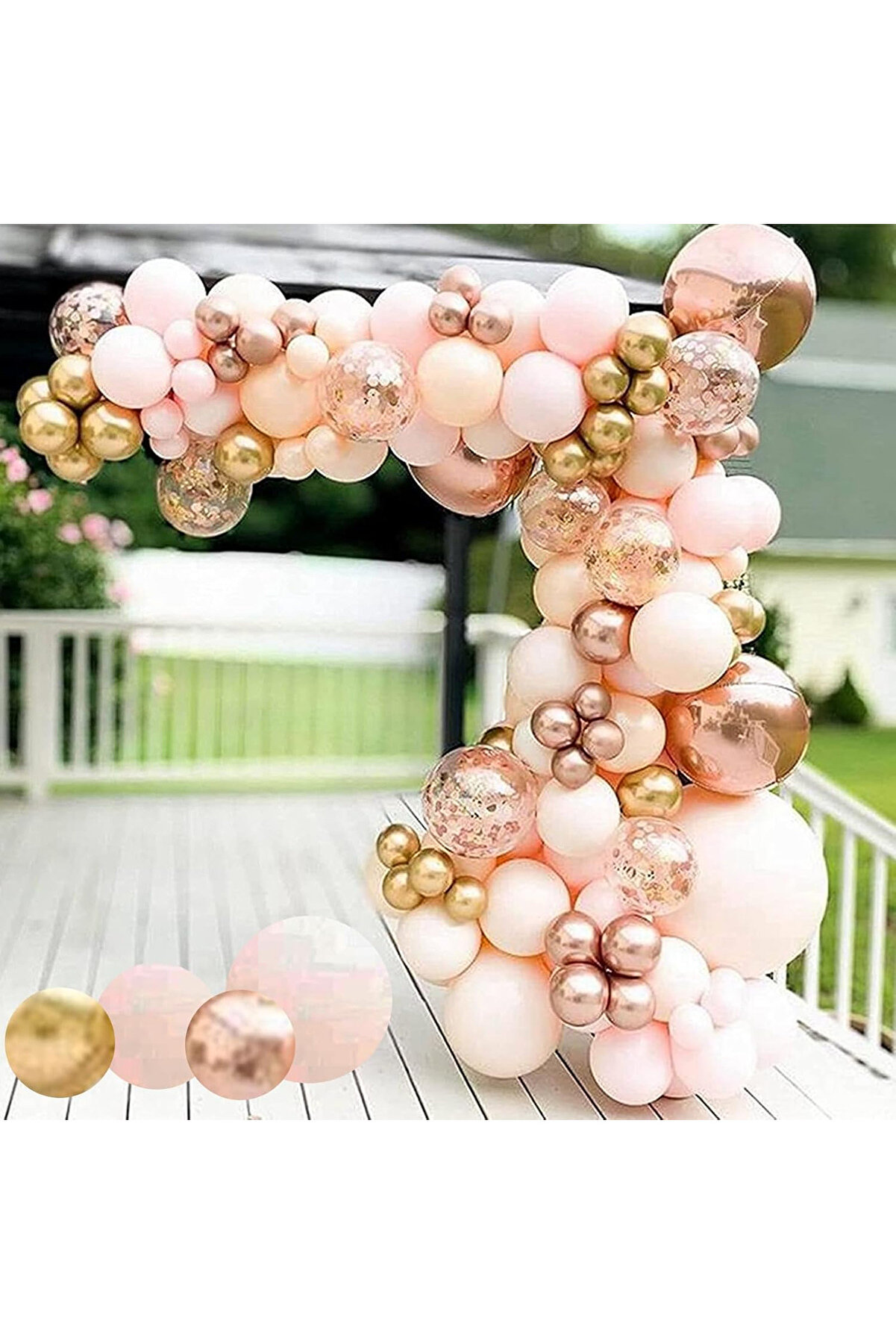 60 Adet Ten Rengi Pembe gold şeffaf balon zincir seti