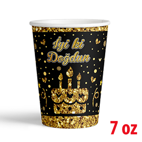 7 Oz Karton Bardak Gold İyi Ki Doğdun 8'li