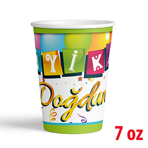 7 Oz Karton Bardak Renkli İyi Ki Doğdun 8'li