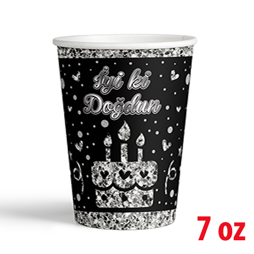 7 Oz Karton Bardak Silver İyi Ki Doğdun 8'li