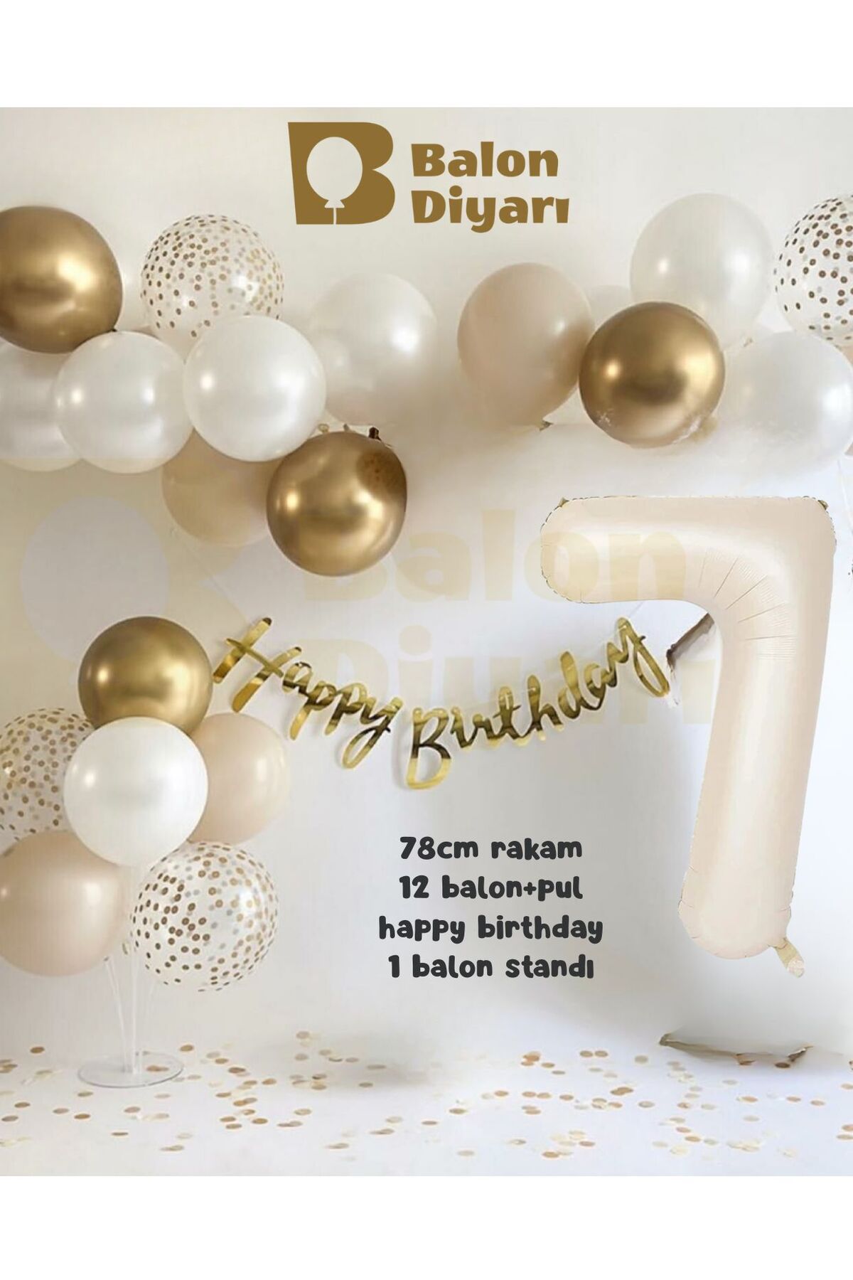 7 yaş Folyo 12 balon banner 7li stand elit doğum günü seti