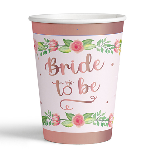 8'li Karton Bardak Yaldızlı Rose Bride To Be