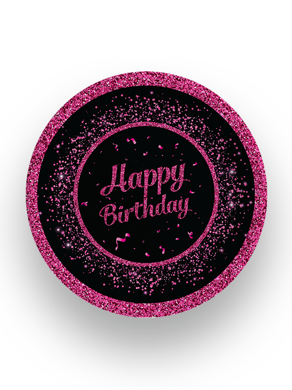 8'li Karton Tabak Fuşya Happy Birthday