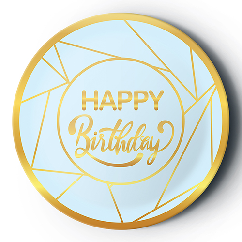 8'li Karton Tabak Gold Yaldızlı Happy Mavi