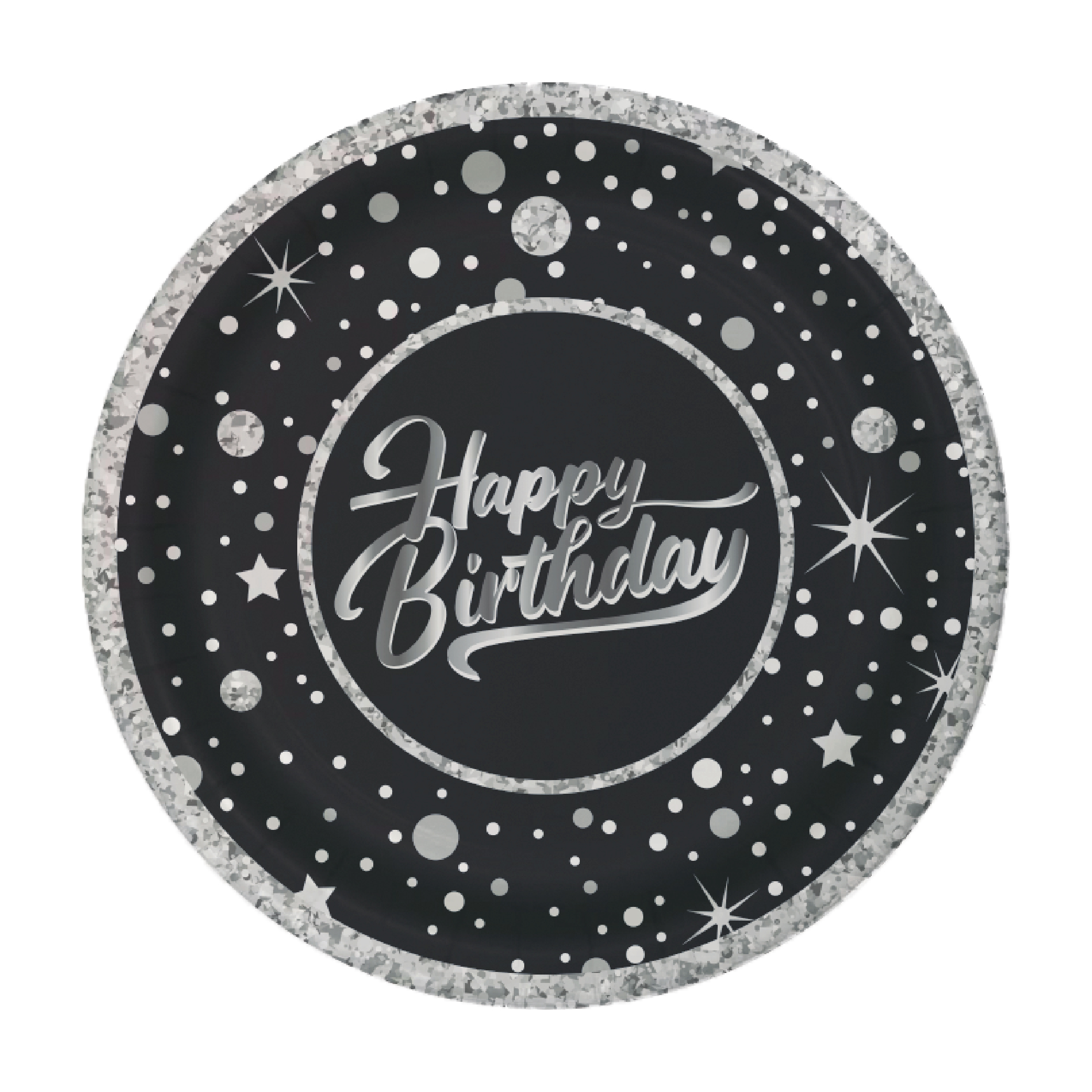 8'li Karton Tabak Silver Happy Birthday