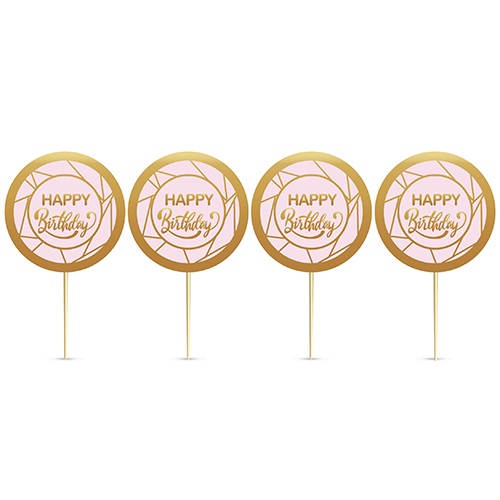 8'li Kürdan Gold Yaldızlı Happy Pembe