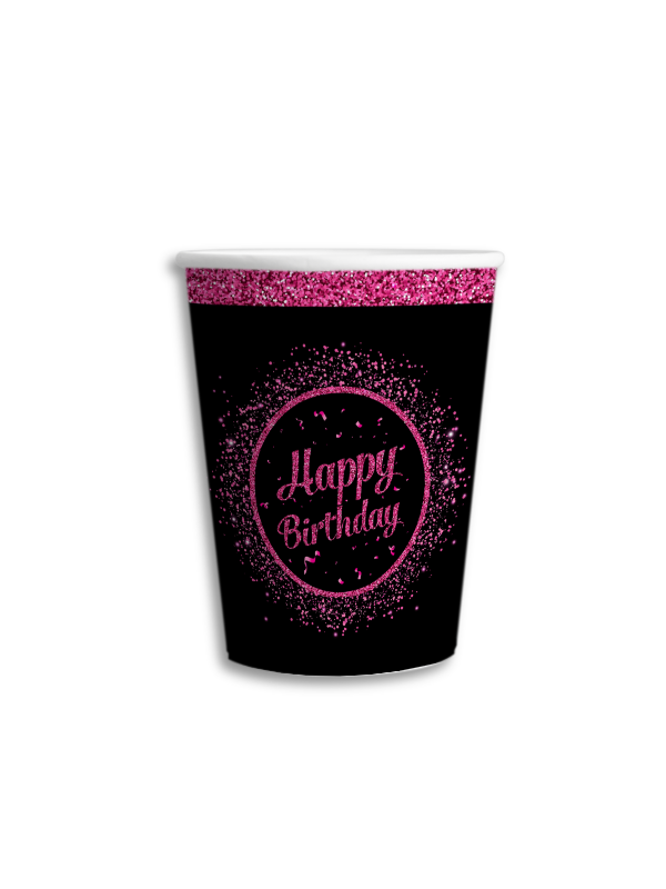 8 Oz Karton Bardak Fuşya Happy Bırthday 8'li