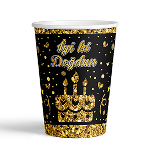 8 Oz Karton Bardak Gold İyiki Doğdun 8'li