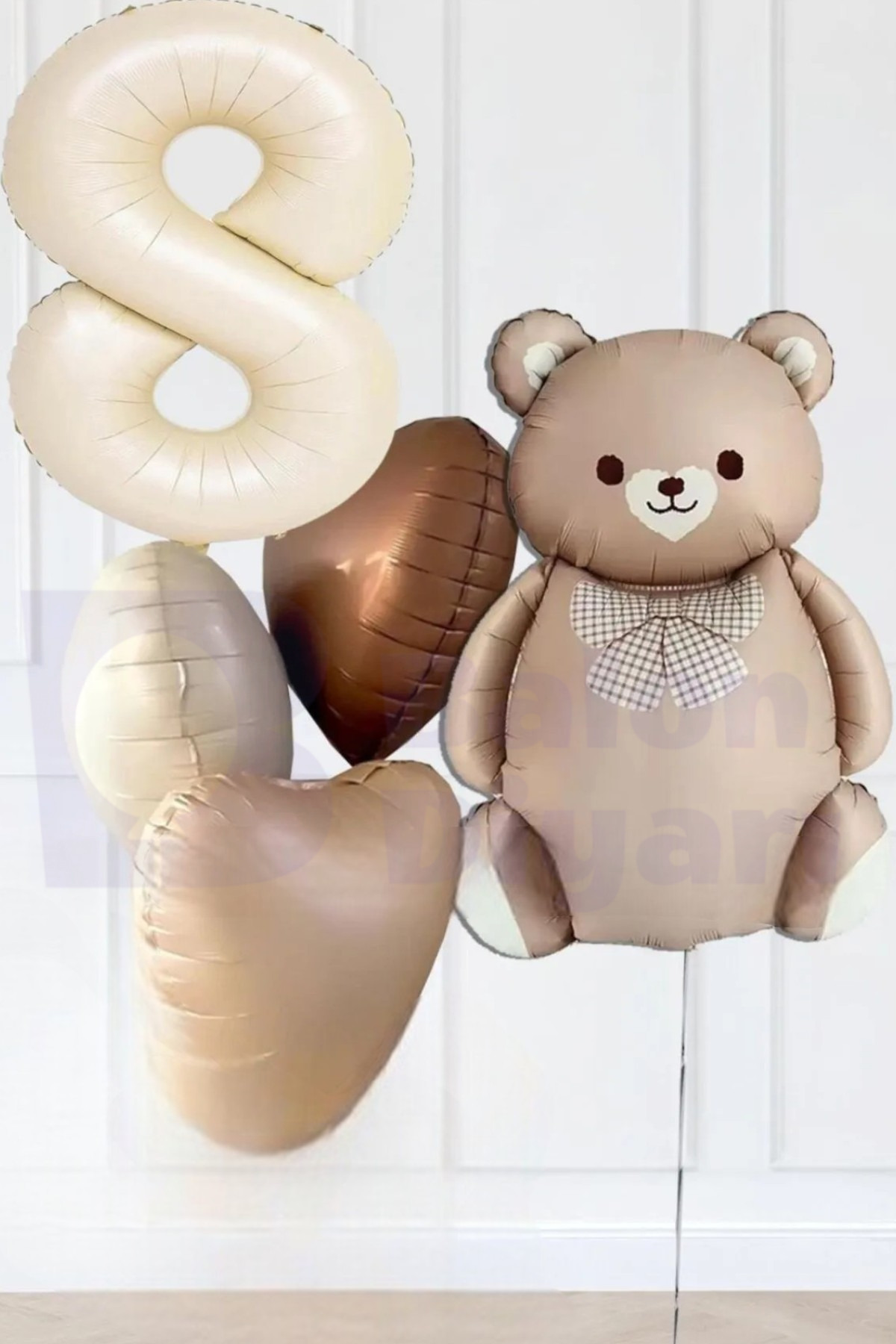 8 Yaş Temalı Retro Ayıcıklı Doğum Günü Balon Seti