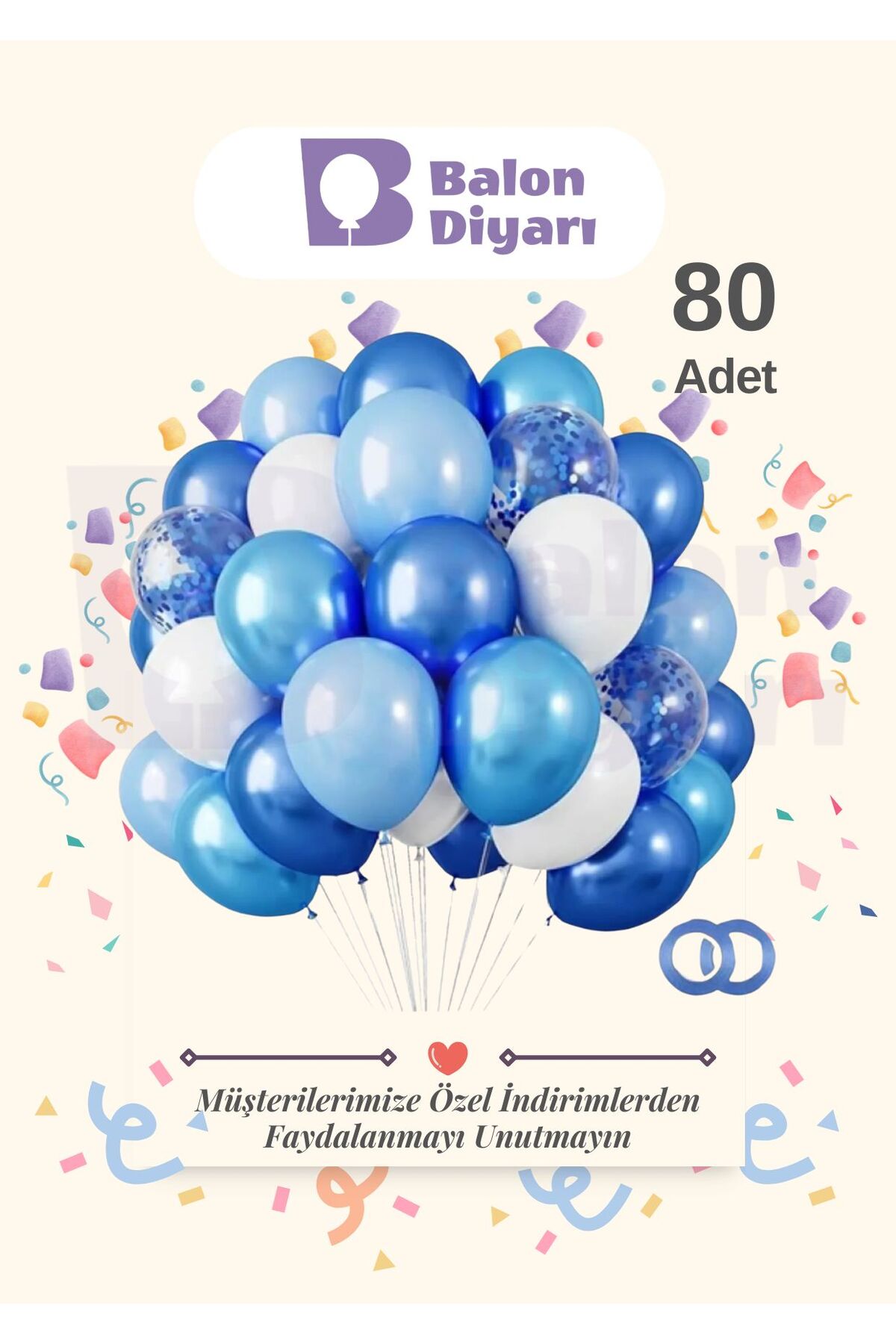 80 Adet Lacivert Açık Mavi Beyaz Konfetili Şeffaf Balon , Metalik Pastel Karışık Kaliteli