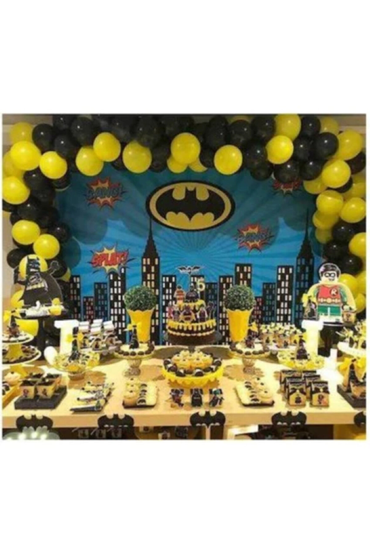 Batman Temalı Balon Seti 50 Adet Karışık Siyah, Sarı Metalik Parlak Balon ve 5 Metre Balon Zinciri