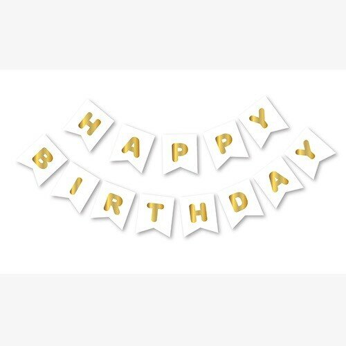 Beyaz Gold Happy Birthday Yaldızlı Banner