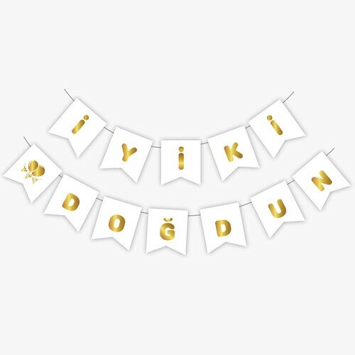 Beyaz Gold İyi Ki Doğdun Yaldızlı Banner