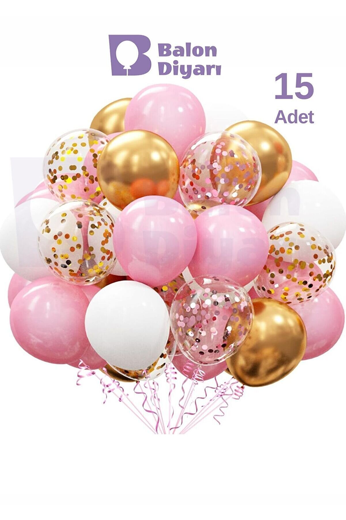 Beyaz & Pembe & Gold Konfeti Şeffaf 15 Adet Balon Seti – Göz Alıcı Ve Şık Parti Dekoru