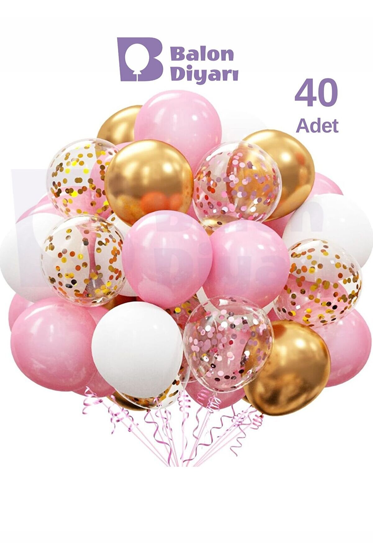 Beyaz & Pembe & Gold Konfeti Şeffaf 40 Adet Balon Seti – Göz Alıcı Ve Şık Parti Dekoru