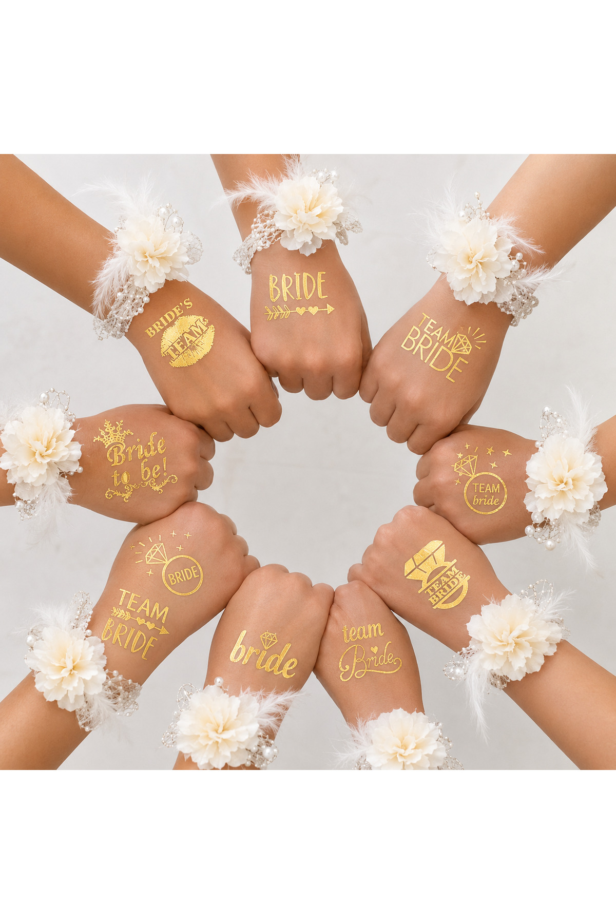Bride To Be 1, Bride 10, Team Bride Gold Altın Sarısı Geçici Dövme Seti 11'li – Bekarlığa