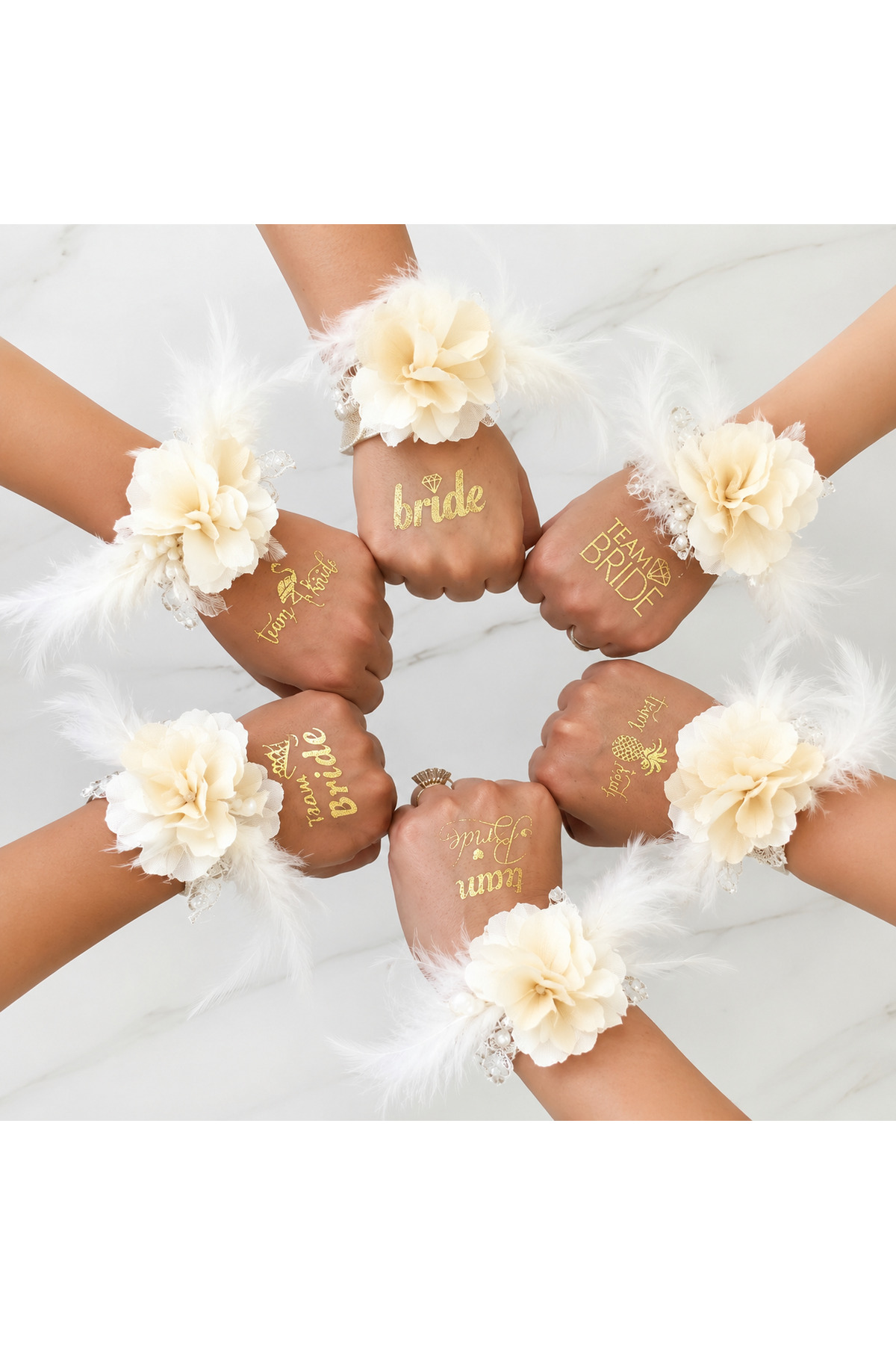 Bride To Be, Bride ve Team Bride Gold Renk Altın Sarısı Geçici Dövme Seti (12 Adet)